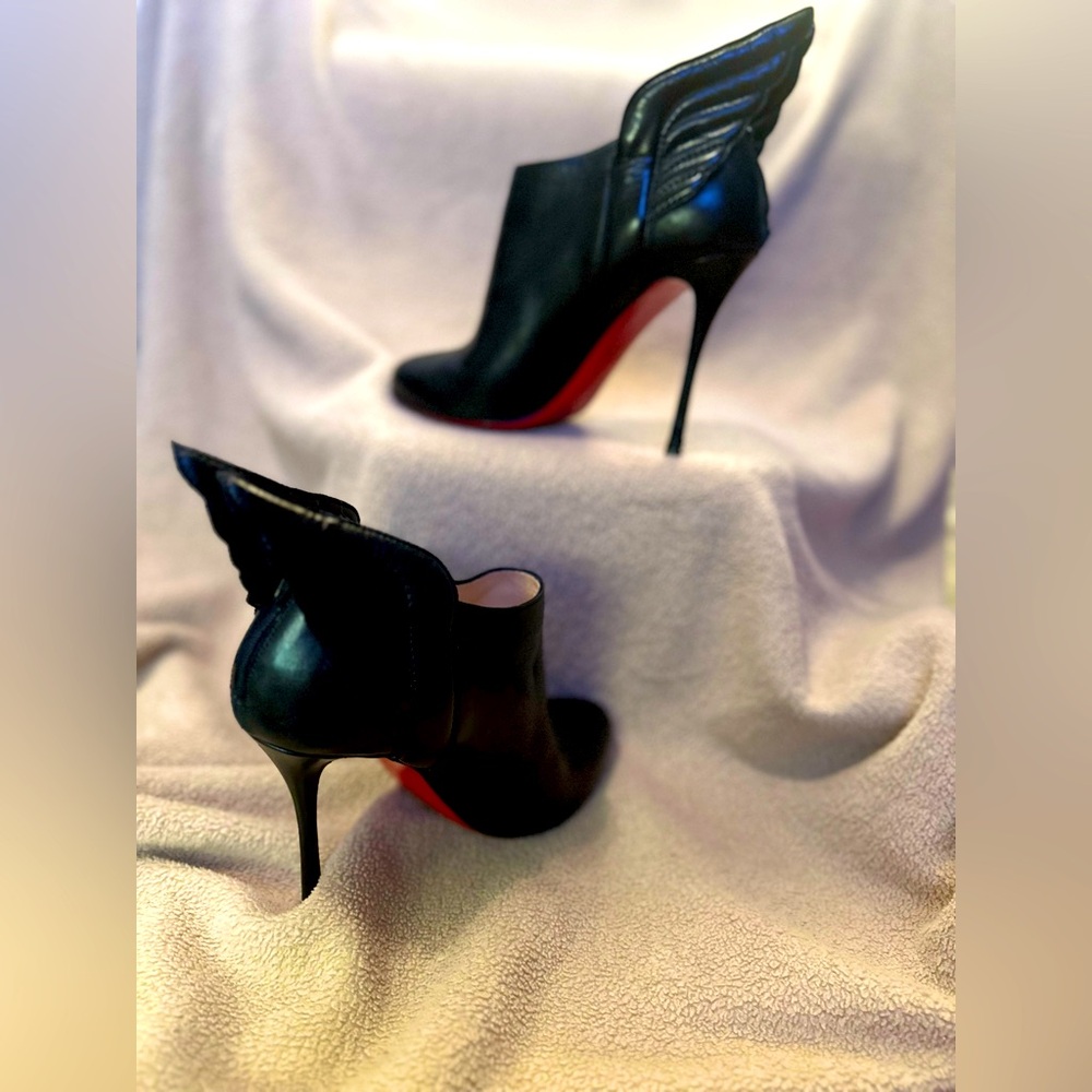 Christian Louboutin Calfskin Mercura 100 Nappa Shiny Winged Booties
